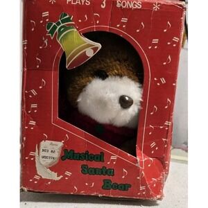Vintage 1980's musical santa bear Plays 3‎ Songs & Wiggles Nose /Ears